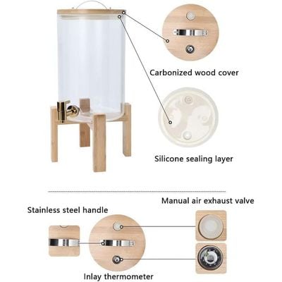 Homesmiths Juice Dispenser, 5 L, Made of Glass, Juice Dispenser, Water Dispenser with Stand and Tap Glass Lid, Stainless Steel Tap, Wooden Stand, for Hot or Cold Drinks, Ice Water.