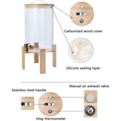 Homesmiths Juice Dispenser, 5 L, Made of Glass, Juice Dispenser, Water Dispenser with Stand and Tap Glass Lid, Stainless Steel Tap, Wooden Stand, for Hot or Cold Drinks, Ice Water.