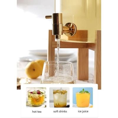 Homesmiths Juice Dispenser, 5 L, Made of Glass, Juice Dispenser, Water Dispenser with Stand and Tap Glass Lid, Stainless Steel Tap, Wooden Stand, for Hot or Cold Drinks, Ice Water.