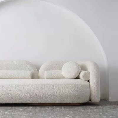 Maple Home Lamb Fleece Sofa Set Modern Nordic Minimalist Style Sofa Long Bench Living Room Furniture (Three-Seat 210cm)