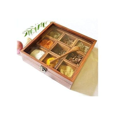 Acewood Multi-Utility Storage Containers/Spice Box With Spoon In Sheesham Wood - Wooden Masala Box/Spice Rack Organizer/Spice Jars For Kitchen/Spice Containers/Decorative Boxes.