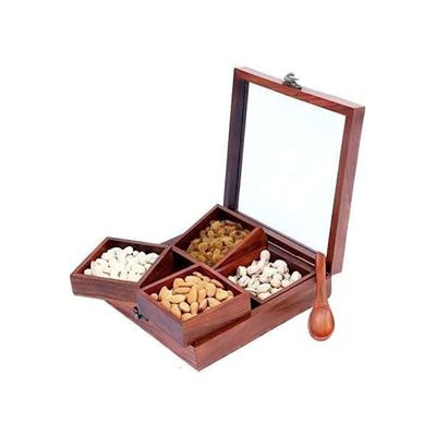 Acewood Dry Fruit serving box with Spoon, spice box, nuts box, dry fruit tray, Dry Fruit gift box, Dry Fruit Containers, masala dabba/masala dani/masala box/nut container(20x20x6cm) 