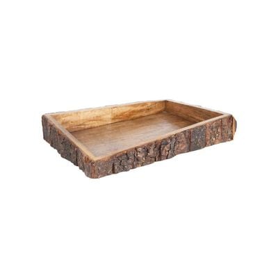 Acewood wooden serving tray | serving Platter with Bark Finish | Handcrafted | Wood Tray | Serving Platter I Diwali gift - (12x8.5x2inch)