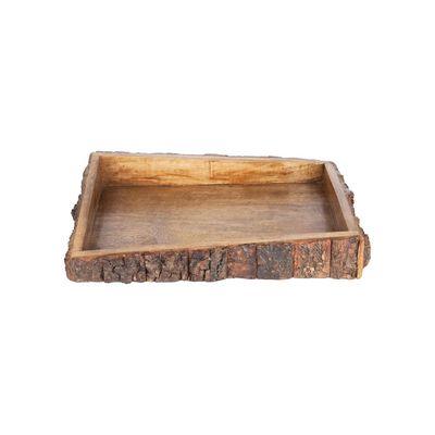Acewood wooden serving tray | serving Platter with Bark Finish | Handcrafted | Wood Tray | Serving Platter I Diwali gift - (30x21.5x5cm).)