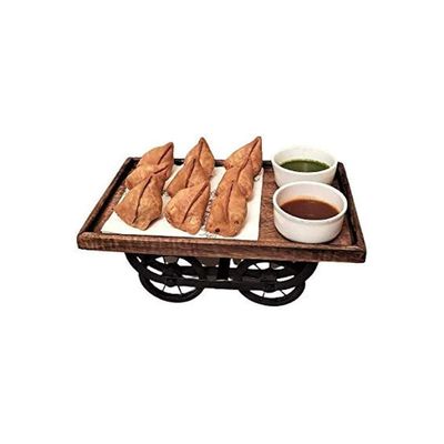 Acewood wooden serving platter serving cart design tray/appetizer tray/wooden Platter /wooden serving tray -( 29x19x13cm) for Snacks, Fruits, Biscuit, Drinks, Diwali gift for friends.