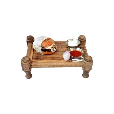 Acewood Khaat serving platterWood Platter wooden serving tray/appetizer tray/diwali gift -( 11 x 7.5 x4 Inch) for Snacks, Fruits, Biscuits etc.