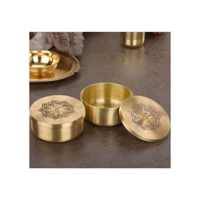 Acewood brass bowl with lid set of 2 beautifully designed multipurpose bowls with lid/dry fruit box, nuts box, dry fruit tray, Dry Fruit gift box, Multi Utility Storage Containers,diwali gift..