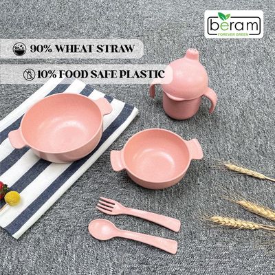 Beram Wheat Straw Dinnerware Set for Kids, 5 Pieces Sets for Children
