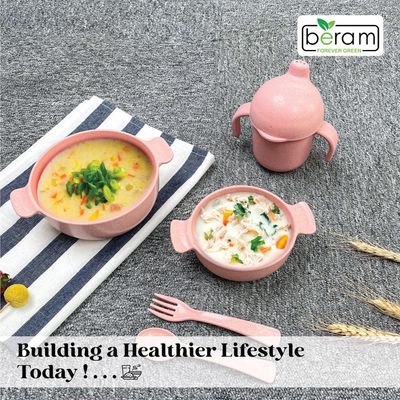 Beram Wheat Straw Dinnerware Set for Kids, 5 Pieces Sets for Children