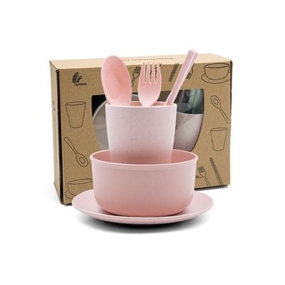 Wheat Straw 6 Pieces Dinner Set Pink