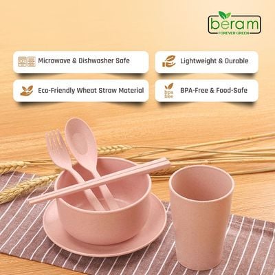 Wheat Straw 6 Pieces Dinner Set Pink