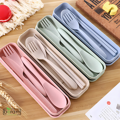 Wheat Straw Cutlery Set Blue