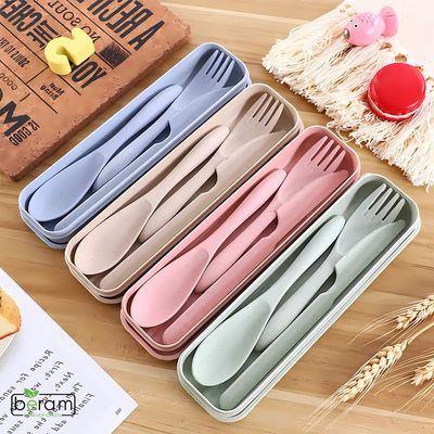 Wheat Straw Cutlery Set Blue