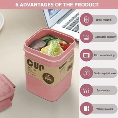 Wheat straw 550ml Lunch box Pink