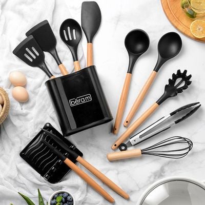 13 Pieces Cooking Utensils Set with Spoon Rest & Storage Holder