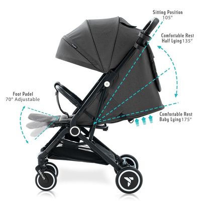 TEKNUM Travel Cabin Stroller with Coffee Cup Holder - Slate Grey