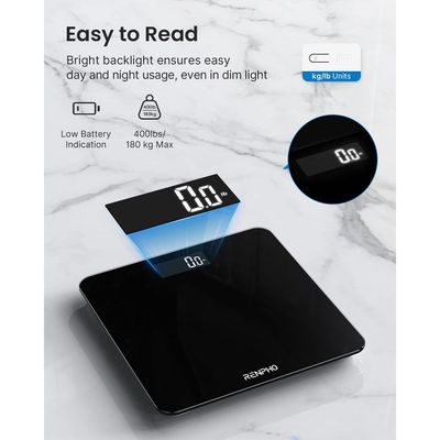 RENPHO Digital Bathroom Scales for Body Weight, Weighing Scale Electronic Bath Scales with High Precision Sensors Accurate Weight Machine for People, LED Display, Black, 180kg, Core 1s