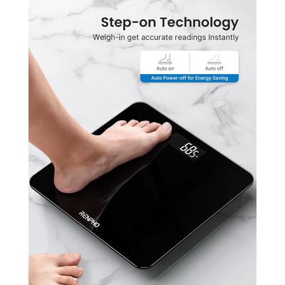 RENPHO Digital Bathroom Scales for Body Weight, Weighing Scale Electronic Bath Scales with High Precision Sensors Accurate Weight Machine for People, LED Display, Black, 180kg, Core 1s