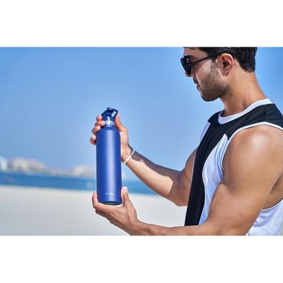 Moya "Black Sea"  700ml Insulated Sustainable Water Bottle Navy Spout Lid