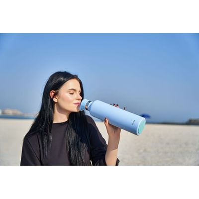 Moya "Coral Reef" 1L Insulated Sustainable Water Bottle Powder Blue Spout Lid