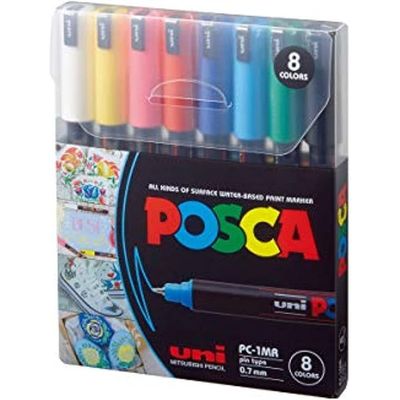 Uni Posca Water-Based Paint Marker Set - 1MR, 8 Colors - Non-Toxic, Multi-Surface Paint Pens for Art, Craft, and DIY Projects