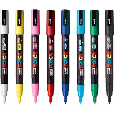 Uni Posca Water-Based Paint Bullet Markers - Multi-Surface, Non-Toxic, Ideal for Art and Craft Projects