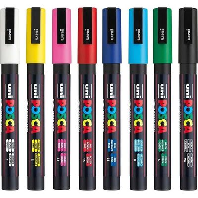 Uni Posca Water-Based Paint Bullet Markers - Multi-Surface, Non-Toxic, Ideal for Art and Craft Projects