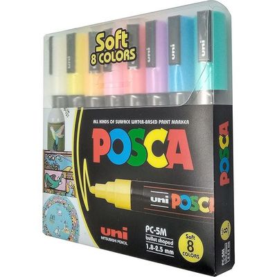 Uni Posca Bullet Shaped Medium Markers - Soft Colors, Water-Based, Non-Toxic for Art and Craft Projects