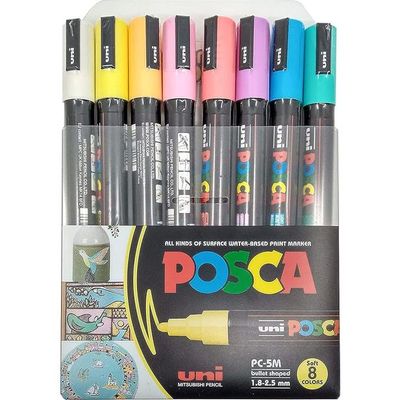 Uni Posca Bullet Shaped Medium Markers - Soft Colors, Water-Based, Non-Toxic for Art and Craft Projects