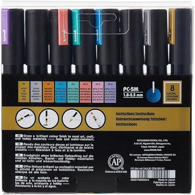 Uni Posca Water-Based Permanent Paint Pens - Metallic Colors, Non-Toxic Markers for Art, Craft, and DIY Projects