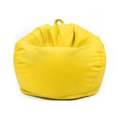 Classic Round Faux Leather Bean Bag with Polystyrene Beads Filling | Elegant & Cozy Seating | Lightweight & Portable | Easy to Clean(Kids-XS, Yellow)