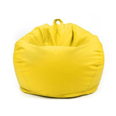 Classic Round Faux Leather Bean Bag with Polystyrene Beads Filling | Elegant & Cozy Seating | Lightweight & Portable | Easy to Clean(Kids-S, Yellow)