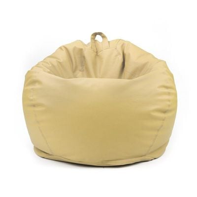 Classic Round Faux Leather Bean Bag with Polystyrene Beads Filling | Elegant & Cozy Seating | Lightweight & Portable | Easy to Clean(Large, Beige)