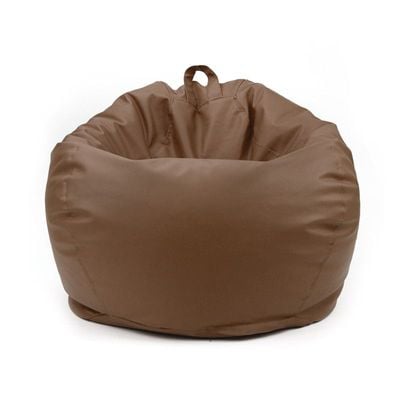 Classic Round Faux Leather Bean Bag with Polystyrene Beads Filling | Elegant & Cozy Seating | Lightweight & Portable | Easy to Clean(X-Large, Brown)