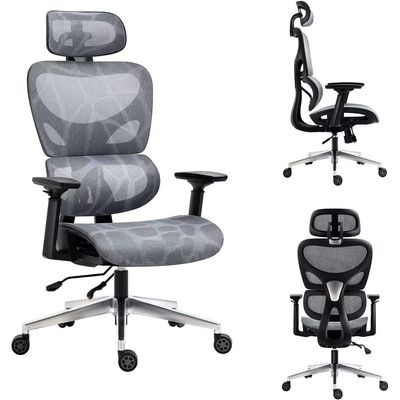 COOLBABY Ergonomic Office Chair, Home Desk Chair, Comfy Breathable Mesh Chair, High Back Thick Cushion Computer Chair with Headrest and 3D Armrests, Adjustable Height Home Gaming Chair (Grey)