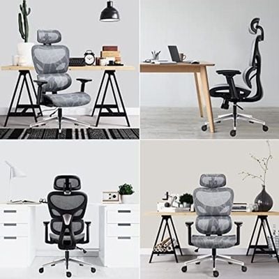 COOLBABY Ergonomic Office Chair, Home Desk Chair, Comfy Breathable Mesh Chair, High Back Thick Cushion Computer Chair with Headrest and 3D Armrests, Adjustable Height Home Gaming Chair (Grey)