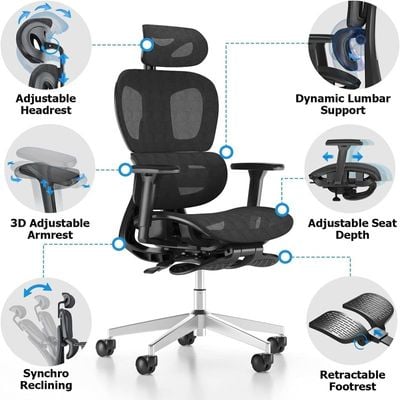 COOLBABY Ergonomic Mesh Office Chair with 3D Adjustable Armrest,High Back Desk Computer Chair Ergo3d Ergonomic Office Chair with Wheels for Home & Office Black