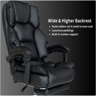 COOLBABY Executive Office Gaming Chair PU Leather 360° Swivel Desk Chair, High Back & Adjustable Height Computer Table Chair, Soft Foam Gaming Study Chair Lumbar Support with Footrest (Black)