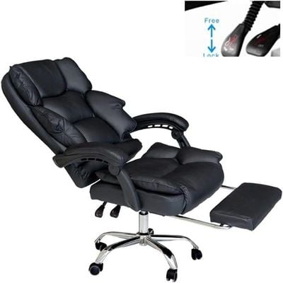 COOLBABY Executive Office Gaming Chair PU Leather 360° Swivel Desk Chair, High Back & Adjustable Height Computer Table Chair, Soft Foam Gaming Study Chair Lumbar Support with Footrest (Black)