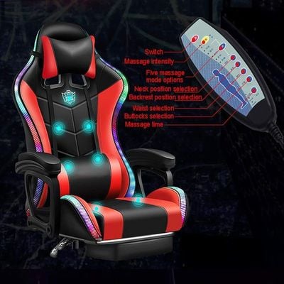 COOLBABY LED Gaming Chair Racing Office Swivel Computer Desk Chair Ergonomic Conference Chair Work Chair with Pillows Lumbar Support Footrest PU Leatherwith,All black