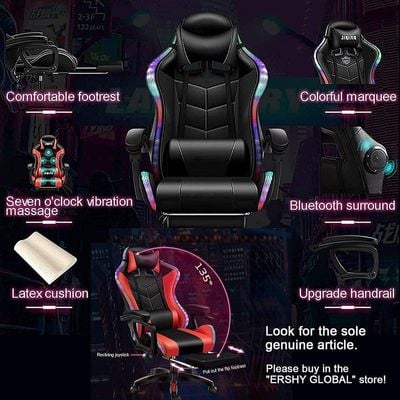 COOLBABY Gaming Chair LED Light Racing Chair,Ergonomic Office Massage Chair,Lumbar Support and Adjustable Back Bench,Bluetooth Speaker…