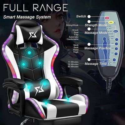 COOLBABY Gaming Chair LED Light Racing Chair,Ergonomic Office Massage Chair,Lumbar Support and Adjustable Back Bench,Bluetooth Speaker…