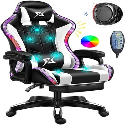 COOLBABY Gaming Chair LED Light Racing Chair,Ergonomic Office Massage Chair,Lumbar Support and Adjustable Back Bench,Bluetooth Speaker…