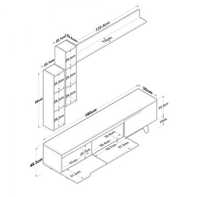 Home Canvas Lana Wall Unit Modern Upto 60in TV - White and Walnut