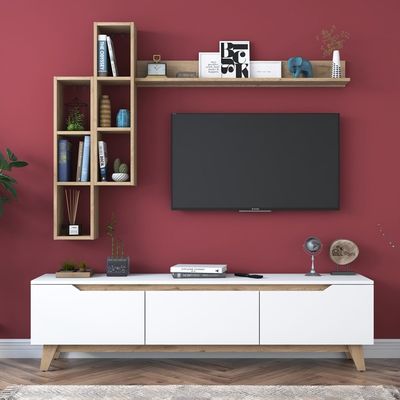 Home Canvas Lana Wall Unit Modern Upto 60inch TV - White and Oak