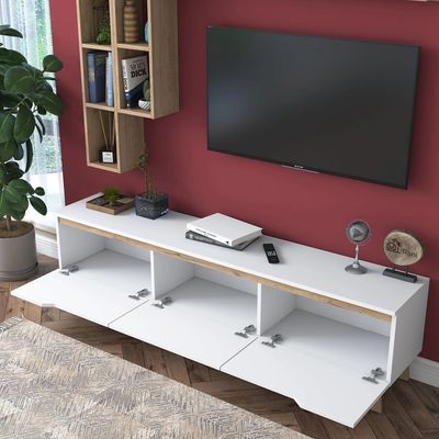 Home Canvas Lana Wall Unit Modern Upto 60inch TV - White and Oak