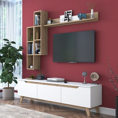 Home Canvas Lana Wall Unit Modern Upto 60inch TV - White and Oak