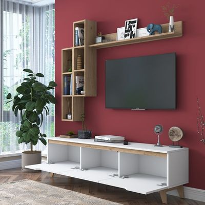 Home Canvas Lana Wall Unit Modern Upto 60inch TV - White and Oak