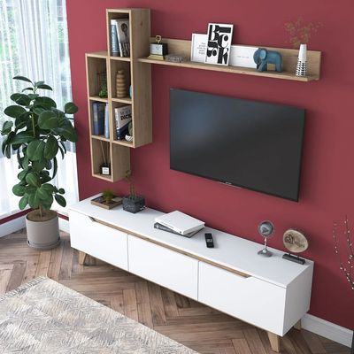 Home Canvas Lana Wall Unit Modern Upto 60inch TV - White and Oak