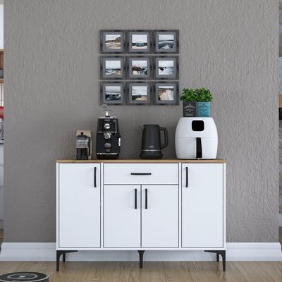 Home Canvas Bistro Multi-Storage Cabinet Sideboard White and Oak 